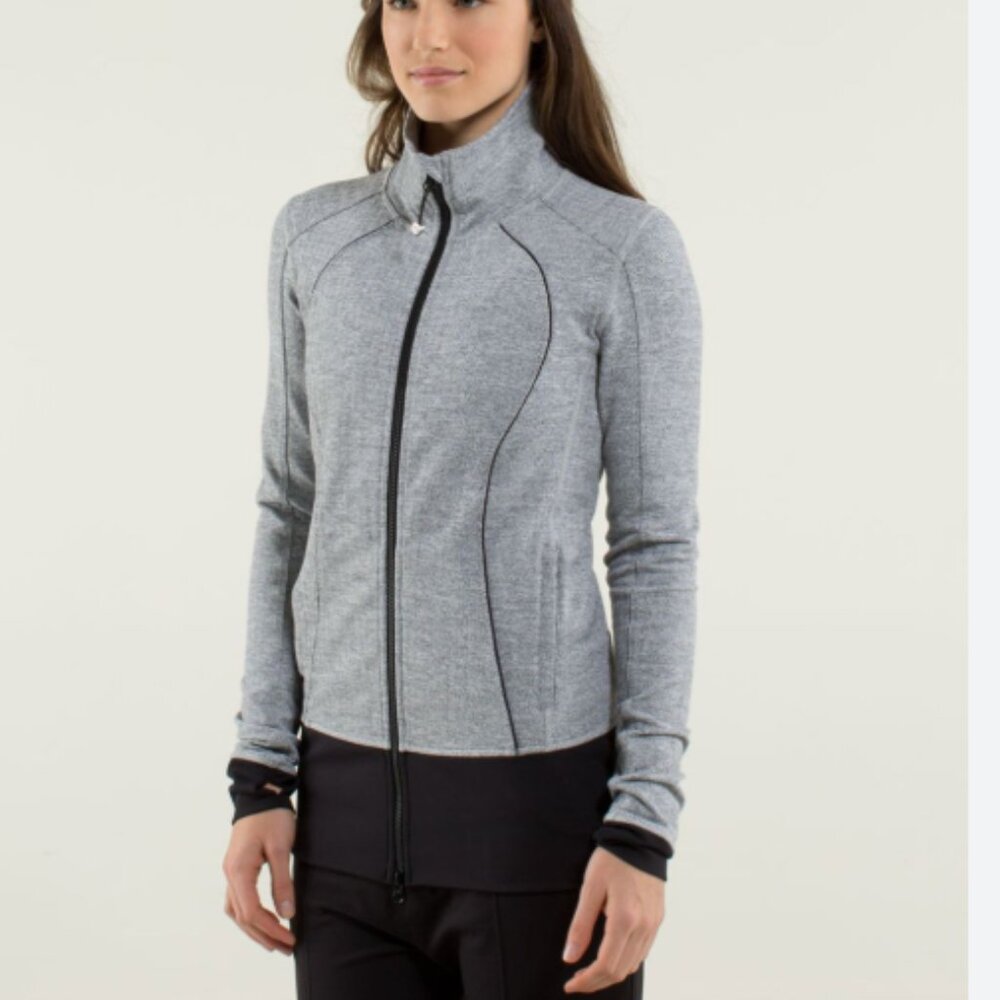 Lululemon Asana Jacket  Black White Herringbone full Zip 10